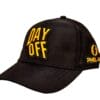 Black cap with "DAY OFF" embroidered in yellow and black.