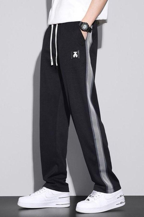 Navy Joggers with Striped Side Panels