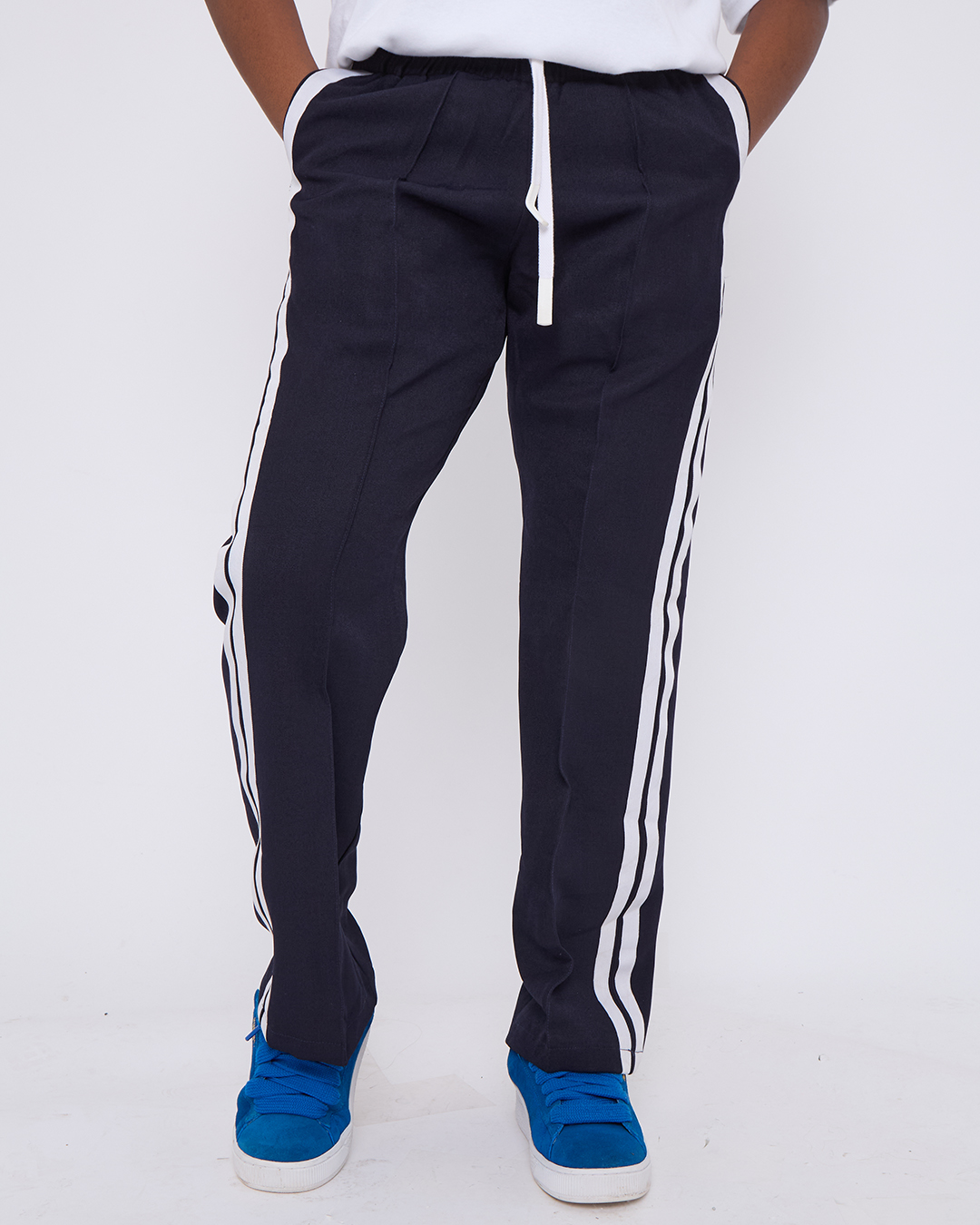 Satin Stripe Cotton Joggers - Navy